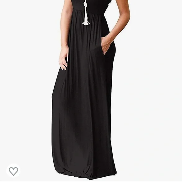 Women Short Sleeve Loose Plain Casual Long Maxi Dresses with Pockets - Picture 4 of 5